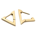 Detail of 18k gold plated stainless steel triangle earrings showing the latch mechanism - Triangle Hoop / Gold