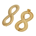 Golden infinity-shaped earrings with textured grain finish and secure butterfly backings - Dot Infinity Figure 8 Gold