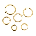 Set of 6 gold stainless steel clip-on hoop earrings in various sizes on white background - 2*8mm / Gold