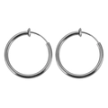 Detail of silver stainless steel clip-on hoop earrings for non-pierced ears in minimalist style - 2*8mm / Steel
