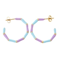 Detail of bamboo joint style large hoop earrings with light blue and purple enamel glaze - Light Purple Light Blue