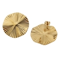 Golden sunburst star earrings with textured ripple finish and butterfly backs - Embossed Round Gold