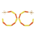 Bamboo style C-shaped drop oil hoop earrings in orange and yellow with gold accents - Lemon Yellow Orange Red