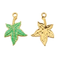 Macro detail of leaf-shaped stainless steel charms with green enamel and gold finish - Green