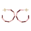 Pink and deep red enamel bamboo joint hoop earrings with gold finish metal accents - Wine Red and Light Pink