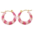 Orecchini a cerchio in smalto a strisce rosa con finitura dorata e chiusura a monachella - Perno 0.6mm 4*20mm / Rosa Rosa - Orecchini Cerchio Smalto Bicolore Forma C