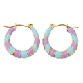 Orecchini a cerchio a C dorati con motivi a spirale in smalto azzurro e viola pastello - Perno 0.6mm 4*20mm / Viola Chiaro Blu Chiaro - Orecchini Cerchio Smalto Bicolore Forma C