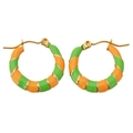 Orecchini a cerchio a C placcati oro con intarsio in smalto arancione e verde - Perno 0.6mm 4*20mm / Verde Erba Arancio Giallo - Orecchini Cerchio Smalto Bicolore Forma C