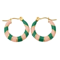 Orecchini a cerchio a C dorati con smalto a righe rosa e verdi e chiusura a perno - Perno 0.6mm 4*20mm / Verde Scuro Rosa Chiaro - Orecchini Cerchio Smalto Bicolore Forma C