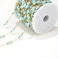Catena fai-da-te dorata 1mm con perle sfaccettate blu chiaro su rocchetto bianco - Catena Blu Chiaro