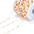 Detail of 6mm pink heart shell beads and gold chain spool for jewelry making DIY - 1mm Chain 2mm Bead And 6mm Heart / Light Pink Heart Shell