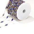 1mm gold stainless steel DIY jewelry chain with dark blue faceted beads on white spool - Royal Blue Chain