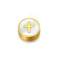 Golden stainless steel cross charm with mother of pearl inlay for DIY jewelry making - Thickness 3mm x Diameter 9mm / Gold Cross