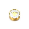 Goldener Edelstahl-Anhänger mit weißer Muschel-Einlage und Engel-Motiv für DIY-Schmuck - Dicke 3mm x Durchmesser 9mm / Gold Kleiner Engel