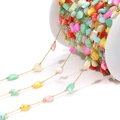 Macro detail of 4mm colorful irregular shell beads on golden DIY jewelry chains - 4-7mm Irregular Mixed Color Shell Chain