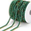 Emerald green crystal rhinestone chain with gold metal claw setting for DIY jewelry craft - Green
