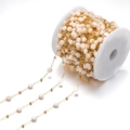 Detalle de cadena bohemia de acero inoxidable dorado con cuentas de cristal blanco crema - Blanco Rosa Claro (F2093)