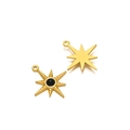 Gold eight-pointed star natural stone pendant with black bead and polished back - Black