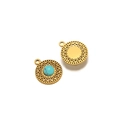 Bohemian gold hollow circular pendant featuring a turquoise stone inlay for DIY jewelry - Blue