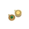 Bohemian gold hollow round pendant with green natural stone inlay for DIY jewelry - Green