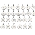 Set aus 26 runden Silberanhängern mit weißer Muscheleinlage und A-Z Alphabet-Design - Buchstabe A / Stahlbasis
