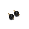 Flat round black agate stone pendant with gold wire-wrapped bead caps for jewelry - Black