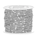 Silver stainless steel curb chain with star beads on white spool for jewelry DIY - 2 Meters / Steel