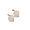 Flat round 8mm pink natural stone pendant with gold wire wrap for DIY jewelry making - Transparent Pink