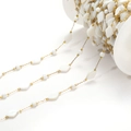 White diamond-shaped shell beads on a gold stainless steel chain for DIY jewelry - Round Bead And Rhombus (F2278)