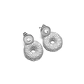 Silver sunflower drop earrings with radial texture and hollow center starburst design - 10mm+19mm Hollow Embossed Double Disk Studs Steel