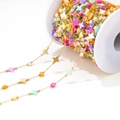 Colorful star and square bead chain with gold metal links for DIY jewelry making - Gold Chain With Large Colorful Star And Barrel Shell Beads