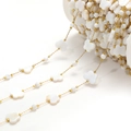 Gold chain with white clover shells and beads for DIY jewelry making on a spool - Round Bead And Butterfly (F2278)