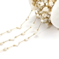 Gold stainless steel DIY necklace chain with white shell beads and clover charms - Round Bead And Clover (F2278)