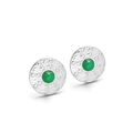 Silver sunburst stud earrings featuring smooth green agate stones in a vintage hammered finish - 12mm Hammered Disk Rhinestone Studs Steel