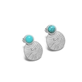 Silver sunflower stud earrings with light blue turquoise stones in vintage design - 15mm Striped Disk Rhinestone Studs Steel