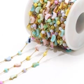 Colorful macaron bead and crescent shell charm chain for DIY jewelry making on a spool - 5mm Moon Shell And 4mm Round Bead 0.8 Gold Chain