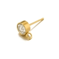 Clou d'oreille doré en acier inoxydable avec strass transparent et boucle de suspension - Or 6mm Horizontal