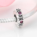S925 sterling silver charm with red gemstones and vintage hollow pattern on a snake chain - 925 Sterling Silver / Hollow Red Zirconia (PA0101)