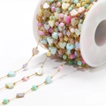 Colorful heart shell charms on gold stainless steel chain spool for DIY jewelry - 7mm Heart Shell And 4mm Round Bead 0.8 Gold Chain
