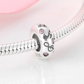 S925 sterling silver music charm with pink zirconia and musical notes on snake chain - 925 Sterling Silver / Music Note Design (PA0103)
