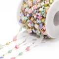 Colorful clover and round shell bead jewelry chain for DIY necklaces and bracelets - 7mm Clover Heart Shell And 4mm Round Bead 0.8 Gold Chain