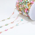 Colorful floral clover beads on golden stainless steel chain for DIY jewelry - 1mm Gold Chain with 7mm Clover Shell (Multi-Color)