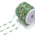DIY jewelry chain with emerald green diamond glass crystals and small golden beads - Transparent Green