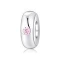 S925 Sterling Silver spacer charm with polished finish and pink round gemstone - 925 Sterling Silver / Single Stone Accent (PA0035)