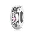 S925 silver charm with hollow Love lettering and pink heart zircon for bracelets - 925 Sterling Silver / Love Heart Hollow (PA0141)