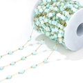 Golden handmade chain with light blue flower beads and gold metal spheres - 1mm Gold Chain with 7mm Flower Shell (Light Blue)