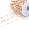 Golden stainless steel handmade chain with pink shell flowers on a white spool - 1mm Gold Chain with 7mm Flower Shell (Light Pink)