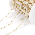 DIY jewelry chain spool with white oval beads and gold spacers for necklaces - White