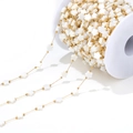1mm gold stainless steel DIY jewelry chain with white star beads on a spool - 1mm Gold Chain with 7mm Flower Shell (White)