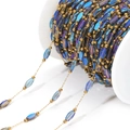 Blue AB rhomboid crystal glass beads on golden stainless steel chain roll for DIY - Indigo